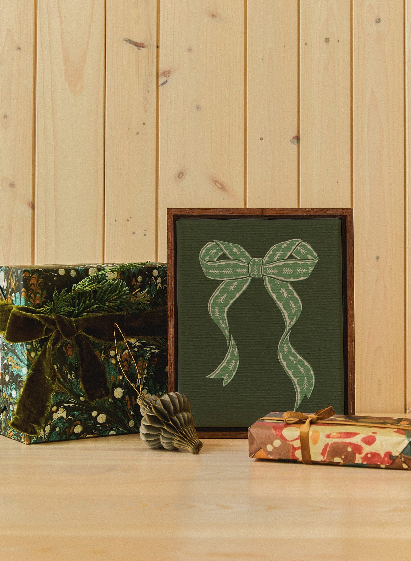 Vintage Holiday Bow Evergreen, Poster